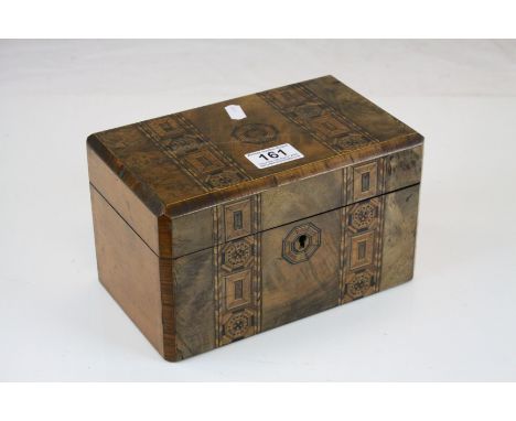 Early 19th century Walnut Inlaid Two Compartment Tea Caddy, 23cms long