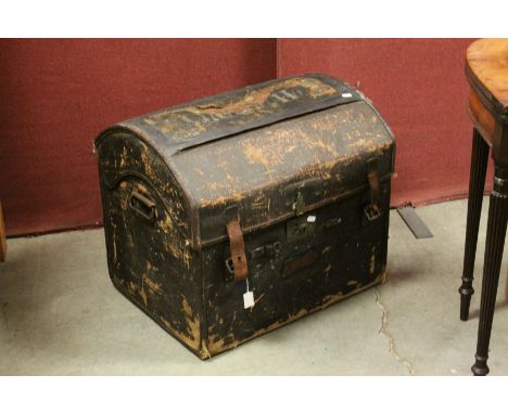 19th century canvas dome top trunk with initialled inscription 