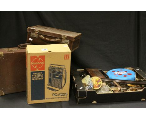 Boxed vintage National Deluxe Portable Cassette Recorder by Matsushita Electric Industrial Co Ltd, together with a box of sun