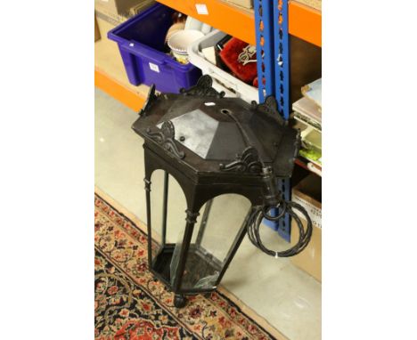 Black painted antique style hanging lamp in the form of a streetlight 