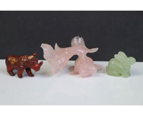 Three jade figures two animals and a fish 