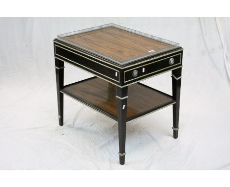 19th century Style Rosewood and Ebonised Side Table with Pierced Metal Gallery Rail, drawer to end and shelf below, 67cms lon