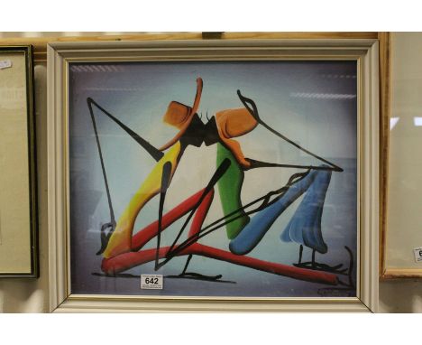 L Williams, Jamaica, oil on canvas portrait of figures in an embrace 