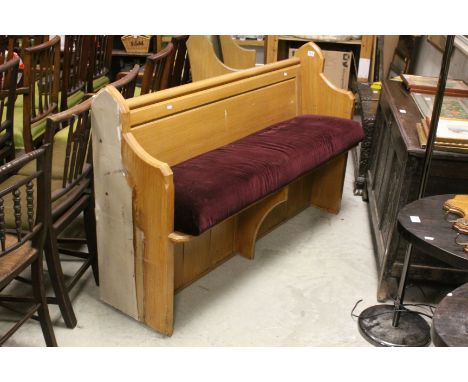 Early 20th century Pine Church / Chapel Pew / Bench with Padded Cushion Seat, 153cms long x 92cms high