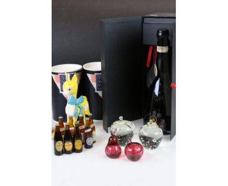 Collection of Brewery Items including a Plastic Babycham Fawn, Three Miniature Guinness Bottles, Five Miniature Harp Bottles 
