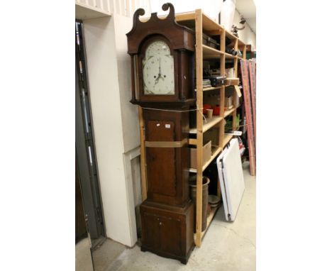 19th century Oak Longcase Clock with Painted Face and Date aperature, 211cms high