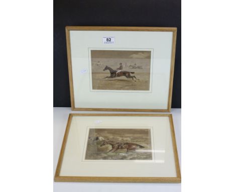 In the manner of Alken, Pair of Framed and Glazed 19th century Equine  Watercolours,  point to point and hunting, one  indist