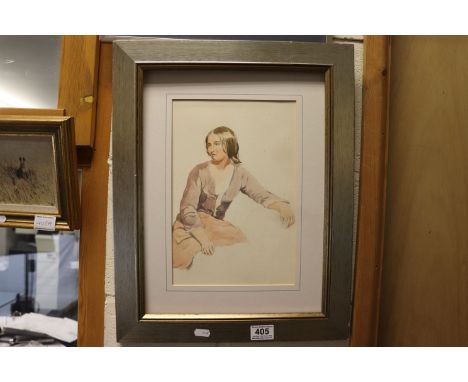 Early 20th century watercolour, portrait of a seated woman, mounted in a modern frame, approx 30cm x 20cm