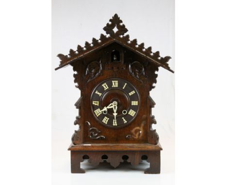 Antique Gordian Hettich Sohne two train cuckoo bracket clock with fusee movement 