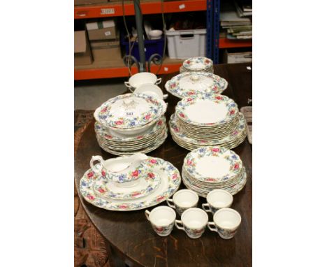 Early 20th century floral decorated part dinner service, Booths 'Floradora' to include tureens, plates, cups ,saucers, soup b