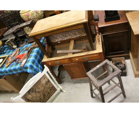 Victorian Washstand (lacking marble top), Painted Firescreen, Modern Piano Stool, Tea Towel Rack and a Tall Stool (lacking se