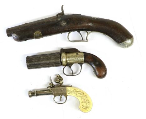 A 19th Century Percussion Pepperbox Six Shot Revolver by Boston of Wakefield, the 9cm steel cylinder with Birmingham proof ma