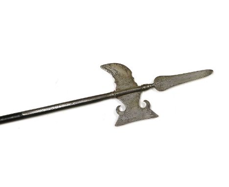 A Victorian Halberd in 17th Century Style, with central leaf shape spearhead, shaped axe head and downswept fluke, long lange