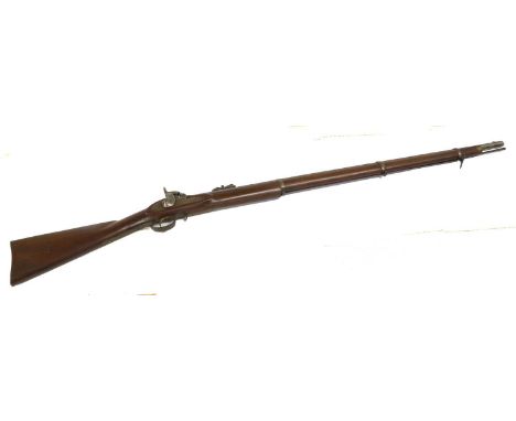A .577 Calibre Three Band Percussion Musket, the 98.5cm steel barrel with block and blade fore-sight and hinged ladder rear s