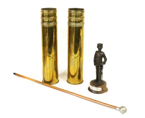 A Bronze Resin Figure of an Edwardian Officer to the Royal Artillery, standing in full dress uniform on a wood socle set with