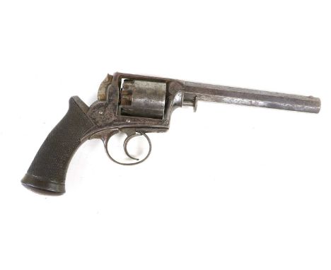 An Adam's 1851 Pattern Self-Cocking 54 Bore Five Shot Percussion Revolver, with blued finish, the 16cm octagonal barrel engra