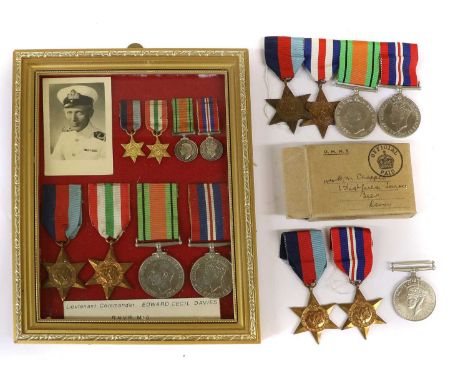 A Second World War Group of Four Medals and Miniatures, comprising 1939-45 Star, Italy Star, Defence and War Medals, in a gla