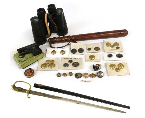 A Continental Small Sword, the 66cm single edge steel blade later engraved with Farsi script, the brass stirrup hilt with rib