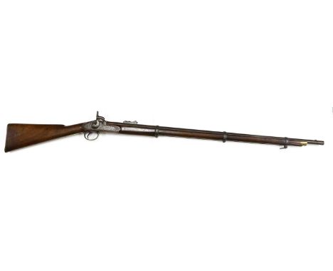 An Enfield 1858 Three Band Percussion Musket to the 1st Essex Volunteers, the 99cm steel barrel stamped with a broad arrow an