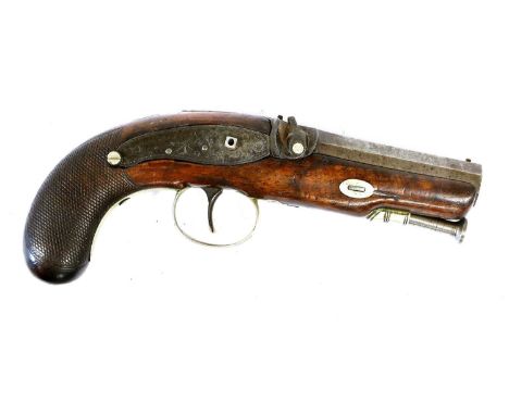 A 19th Century Percussion Overcoat Pistol by Thomas Wilson &amp; Co., 28 bore, the 8cm octagonal steel barrel with foliate en