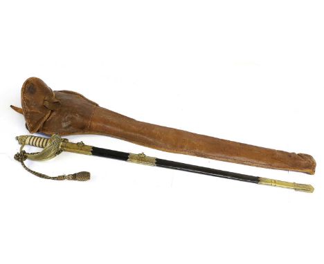 A George V 1827 Pattern Naval Officer's Sword, the (possibly later) 80.5cm single edge fullered steel blade etched with GRV c