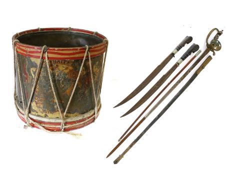 A 20th Century Military Side Drum to the Seaforth Highlanders, the brass body bearing traces of King's crown, regimental badg