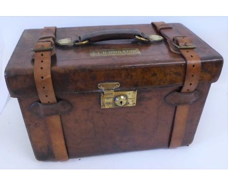 A James Purdey &amp; Sons Ltd. Stitched Leather Cartridge Case, the hinged cover with gilt embossed initials H R H and set wi