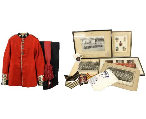 An Interwars Part Uniform to the Coldstream Guards, comprising a scarlet R &amp; F tunic with brass buttons, wool lining and 