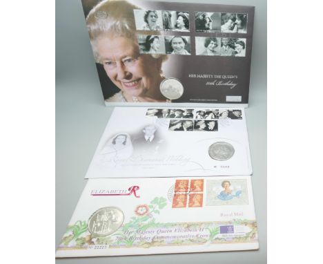 Her Majesty The Queen "80 Birthday £5 silver Coin First Day Cover 1926-2006, two Royal Mint Covers both with £5 brilliant unc