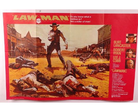 Lawman, 1971 UK quad film poster, directed by Michael Winner, starring Burt Lancaster, Robert Ryan and Lee J. Cobb, Printed i