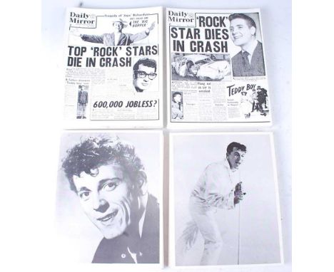 A large collection of 10 x 8" black and white photographs to include reproductions of the Daily Mirror pages announcing the d