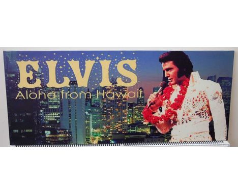 Elvis Presley, Elvis Aloha from Hawaii, a large print on canvas, 50 x 120cm, together with four other canvas prints of Elvis.