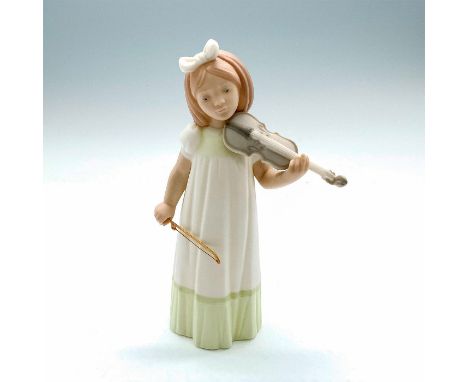 Depicts a young girl playing the violin. Matte finish; Golden Memories backstamp. Item has its original box which measures 11