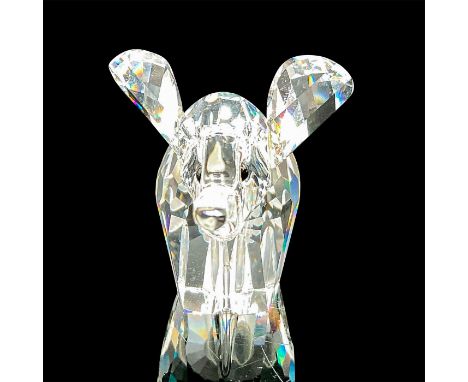 Lead crystal small elephant with its trunk up, made with jet crystal eyes. Swarovski etched backstamp. This item has its orig