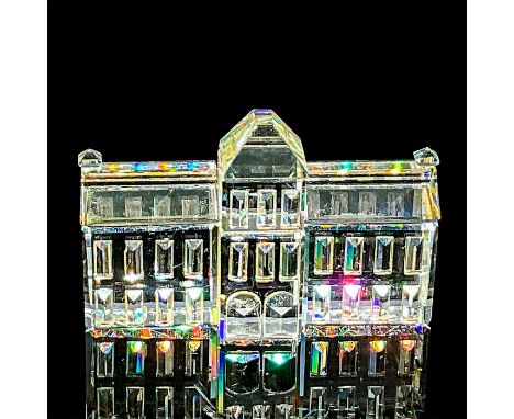 Brilliant clear cut crystal figure of a building with faceted crystals on the front as windows. Swarovski etched mark. Includ