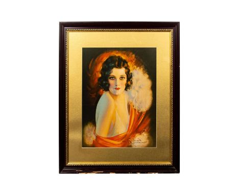 Vintage print of a sultry blue eyed 1920â€™s woman in a white lace gown. Artist: R. Wilson HammelDimensions: 25"L x 28.5"HCou