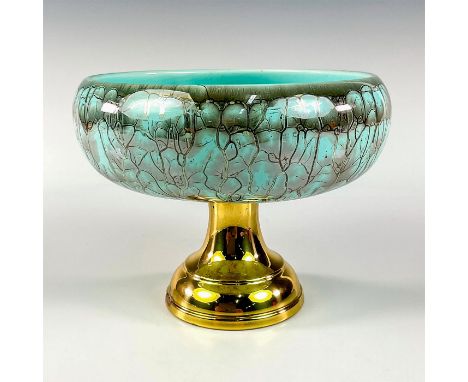 Turquoise with lustre finish and branch patterning. Gold toned footed base.Faded Holland backstamp on bottom. This item has n