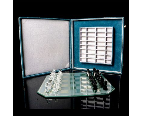 Dazzling complete chess board with pieces made from lead clear and jet crystal, that is part of the Crystal Classics collecti