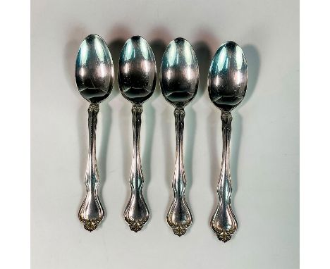 Sterling silver flatware spoons decorated in the George and Martha Washington pattern. Hallmarked Westmorland Sterling. Weigh