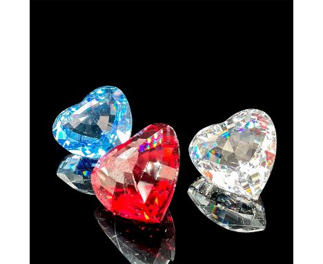 Lead crystal hearts made from red, blue, and crystal; renewal gift for SCS members. Swarovski etched backstamp. This item has