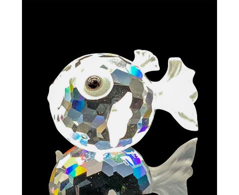 Part of the South Sea theme group. Lead crystal tiny fish with frosted crystal fins, eyes, and mouth. Swarovski etched backst