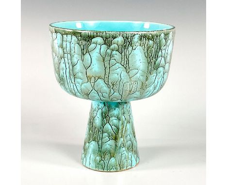 Lovely turquoise toned with lustre finish &amp; branch patterning. Perfect for garden display.Goblet shaped. Hand Painted Del