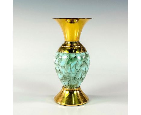 Turquoise toned with lustre finish &amp; branch patterning. Brass upper portion and base.Delft Holland on bottom of piece. Th