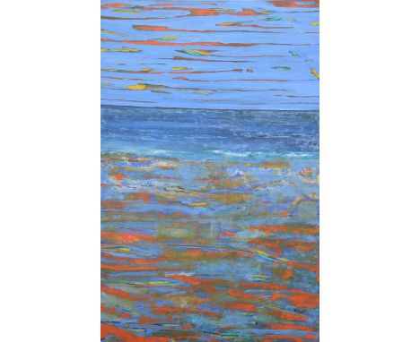 Philippa O'Brien (Australian, b.1941). 'Inta Blue', abstract study featuring blue and orange motifs, oil on canvas, signed 'O