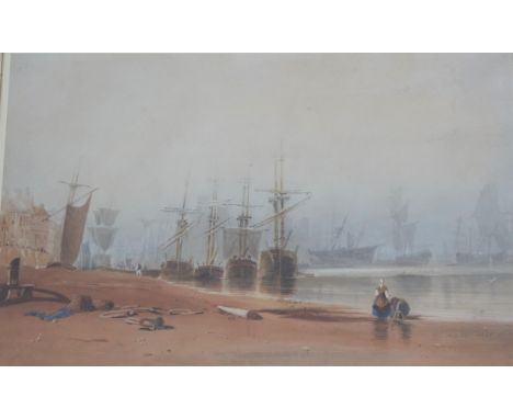 Thomas Miles Richardson (1784-1848), 'Early Morning on the Tyne', watercolour, 31 x 49cm, framed and glazed, bearing labels t