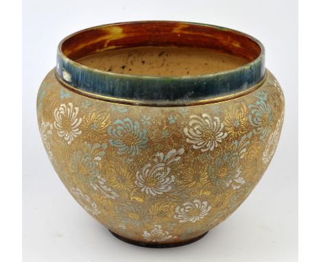 Royal Doulton Slaters Patent jardinière, on a baluster column, with circular foot. Jardiniere H 28cm. Jardiniere and stand H.