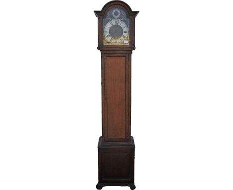 Longcase clock, 20th Century, with an arched hood, the plain case with a door, on plinth base, with three train strike, St Mi