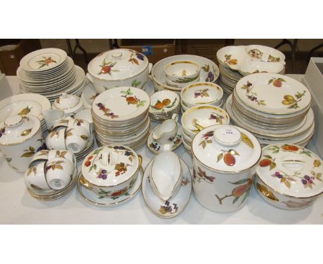 A large collection of Royal Worcester 'Evesham' oven-to-table ware, including casseroles, storage jars, plates, coffee ware, 