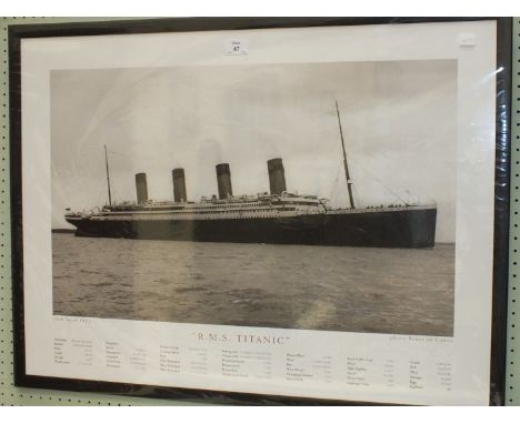 A reproduction framed photograph 'RMS Titanic', 58.5 x 78cm, (photo Beken of Cowes), after Simon Fisher, 'The Last Sighting',