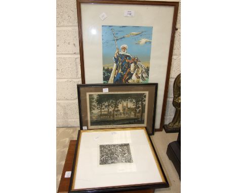 After I Donowell, 'A View of Magdalen College in the University of Oxford', a framed black and white engraving, 31 x 45cm, af